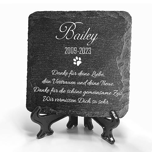 TULLUN Individueller Personalisiert Tiergrabstein Schiefer Gedenkstein + Ständer für Hund, Katze und andere Haustiere - Größe 10 x 10 cm - Name von TULLUN