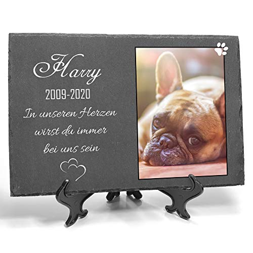 TULLUN Individueller Personalisiert Tiergrabstein Schiefer Gedenkstein + Ständer für Hund, Katze und andere Haustiere - Größe 20 x 30 cm - Personalisiert Text und Foto von TULLUN