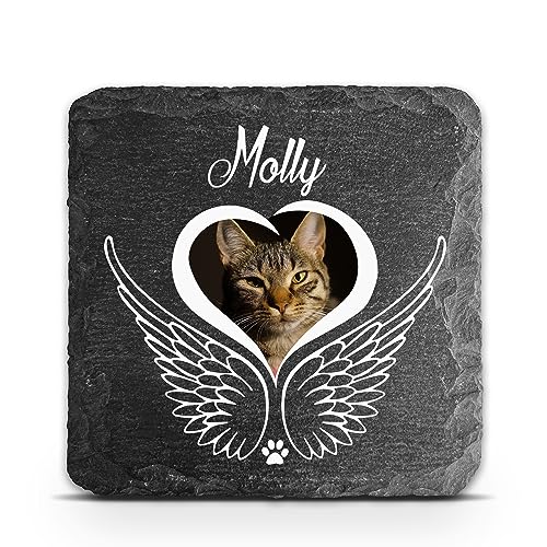 TULLUN Individueller Personalisiert Tiergrabstein Schiefer Gedenkstein für Hund, Katze und andere Haustiere - Größe 10 x 10 cm - Engelsflügel TULLUN Individueller Personalisiert Tiergrabstein Schiefer Gedenkstein für Hund, Katze und andere Haustiere - Größe 10 x 10 cm - Engelsflügel von TULLUN