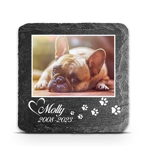 TULLUN Individueller Personalisiert Tiergrabstein Schiefer Gedenkstein für Hund, Katze und andere Haustiere - Größe 10 x 10 cm - Foto und Pfotenabdruck von TULLUN