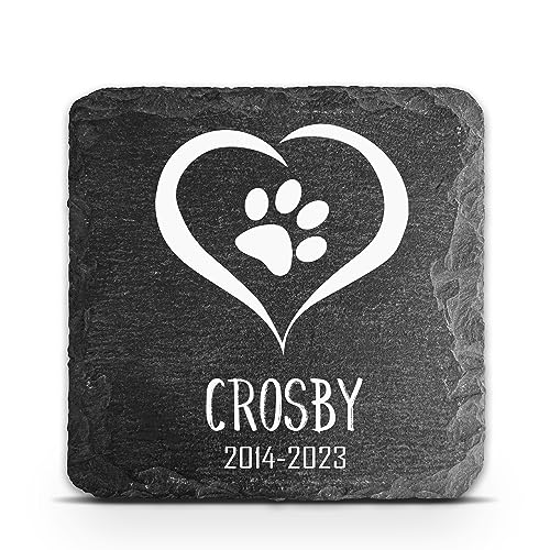 TULLUN Individueller Personalisiert Tiergrabstein Schiefer Gedenkstein für Hund, Katze und andere Haustiere - Größe 10 x 10 cm - Herz von TULLUN