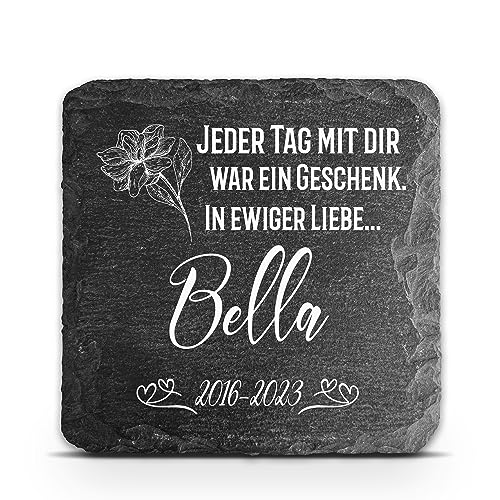 TULLUN Individueller Personalisiert Tiergrabstein Schiefer Gedenkstein für Hund, Katze und andere Haustiere - Größe 10 x 10 cm - In liebevoller Erinnerung von TULLUN