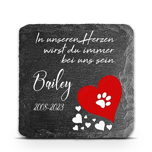 TULLUN Individueller Personalisiert Tiergrabstein Schiefer Gedenkstein für Hund, Katze und andere Haustiere - Größe 10 x 10 cm - Rotes Herz von TULLUN