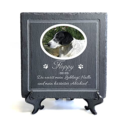 TULLUN Individueller Personalisiert Tiergrabstein Schiefer Gedenkstein für Hund, Katze und andere Haustiere - Größe 20 x 20 cm - Foto und Name von TULLUN
