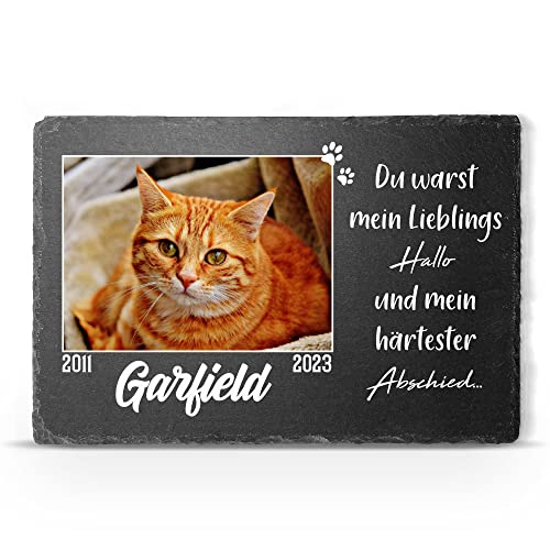 TULLUN Individueller Personalisiert Tiergrabstein Schiefer Gedenkstein für Hund, Katze und andere Haustiere - Größe 20 x 30 cm - Großes Foto von TULLUN