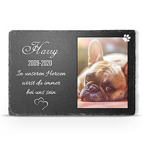TULLUN Individueller Personalisiert Tiergrabstein Schiefer Gedenkstein für Hund, Katze und andere Haustiere - Größe 20 x 30 cm - Personalisiert Text und Foto von TULLUN
