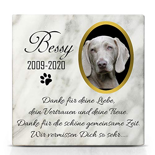 TULLUN Individueller Personalisierter Weißer Natur Marmor Gedenkstein für Hunde, Katze und andere Haustiere - Größe 10 x 10 cm - Personalisiert Text und Foto von TULLUN