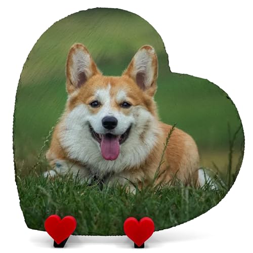 TULLUN Personalisierte Foto Text Gedenk Herz Form Plaque für Haustier Katze Hund Schiefer Naturstein Rahmen Pfote Grab Marker mit Herz Display Ständer - Full Print - V2 Größe | 25 x 25 cm | von TULLUN