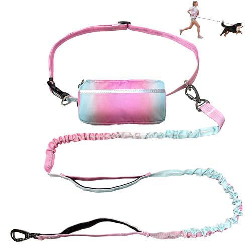 Hundeleine mit Reißverschlusstasche, doppelt gepolsterte Griffe, verstellbarer, robuster Bungee-Hüftgurt für mittelgroße und große Hunde, für Spaziergänge, Laufen, Wandern (11,3–54,4 kg, Grün/Rosa) Hundeleine mit Reißverschlusstasche, doppelt gepolsterte Griffe, verstellbarer, robuster Bungee-Hüftgurt für mittelgroße und große Hunde, für Spaziergänge, Laufen, Wandern (11,3–54,4 kg, Grün/Rosa) von TUNSEZ