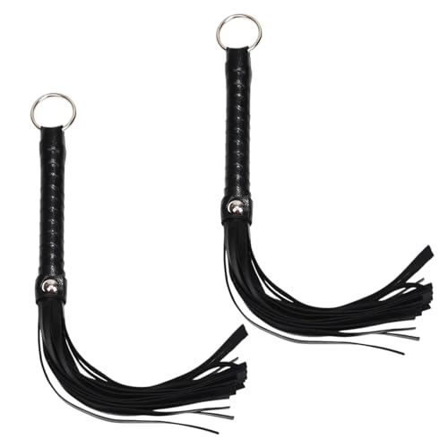 TUONYIS 2 Stück Peitsche, PU Lederpeitsche, Peitsche Kostüm, Peitsche zum Reiten mit Ledergriff für Reitvorführungen, Pferdetraining, Bühnenauftritte und Catwomen Peitsche Cosplay (Schwarz) von TUONYIS