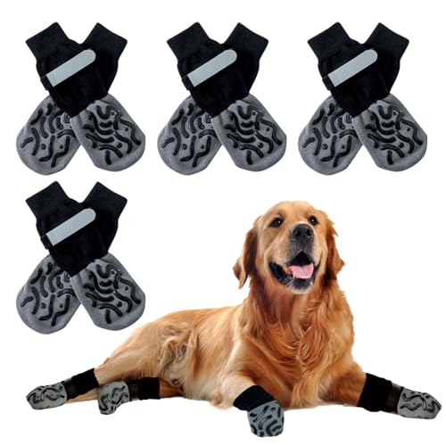TUONYIS 4 Pairs Hundesocken Anti-Rutsch Pet Socken, rutschfeste Hundesocken mit Griffen, Hundeschuhe Pfotenschutz mit Verstellbare Hundestiefel, Hundeschuhe-Pfotenschutz für Kleine und Mittlere Hunde von TUONYIS