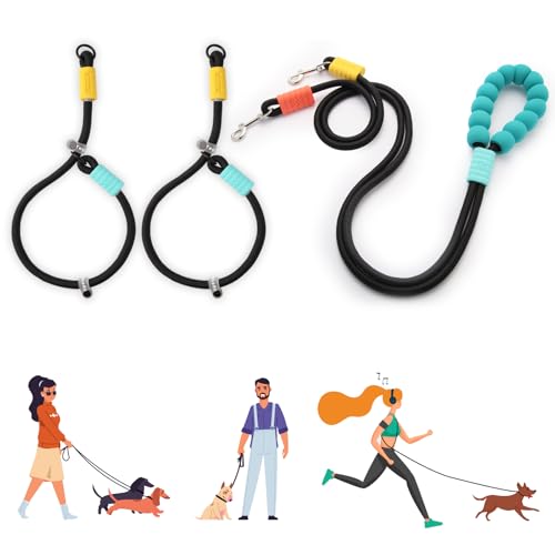 TUOWO Doppelleine Hundeleine 1,1m, Zubehör Doppel Hundehalsband, Verstellbare Einzelleine Hundeleine2.2m, Nylon Doppelleine, weicher schwammgriff, 2 Karabiner, für große mittlere kleine Hunde von NERECND