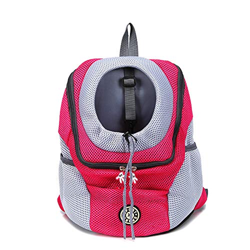 Tragetasche Hund,Hundetragetasche Außerhalb der doppelten Schulter tragbarer Reiserucksack Outdoor-Haustierhund-Tragetasche Haustier Hund Front Bag Mesh Rucksack Kopf(Rose Red,30X34X16 cm) von TUOYDJA