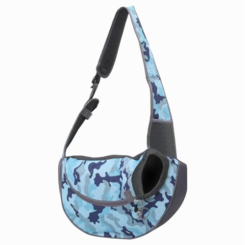 Tragetasche Hund,Hundetragetasche Haustier Hundeträgerbeutel Katzen Welpen Outdoor Bags Mesh Oxford Single Umhängetasche Sling Front Reise(Camouflage Blue,L) von TUOYDJA