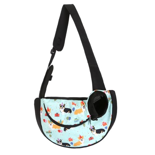 Tragetasche Hund,Hundetragetasche Haustier Hundeträgerbeutel Katzen Welpen Outdoor Bags Mesh Oxford Single Umhängetasche Sling Front Reise(Corgi Blue,S) von TUOYDJA