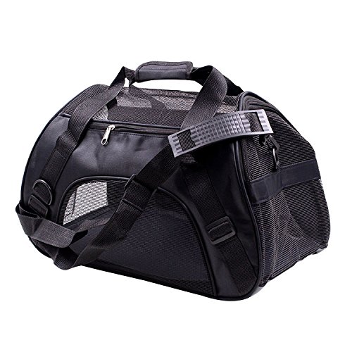 Tragetasche Hund,Hundetragetasche Tragbare Haustier Rucksack Messenger Carrier Taschen Katze Hundeträger Ausgehende Reise Teddy Pakete Atmungsaktiv kleine Pet Handtasche Slings(Black,47X24.5X33cm) von TUOYDJA