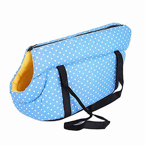Tragetasche Hund,Hundetragetasche Weiche Haustier Hund Umhängetaschen geschützt Tragen Rucksack Outdoor Hundeträger Welpen Reisen for kleine Hunde(Blue Dot,Small 39x20x22 cm) von TUOYDJA