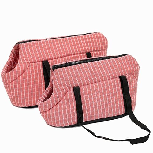 Tragetasche Hund,Hundetragetasche Weiche Haustier Hund Umhängetaschen geschützt Tragen Rucksack Outdoor Hundeträger Welpen Reisen for kleine Hunde(Pink Plaid,Small 39x20x22 cm) von TUOYDJA