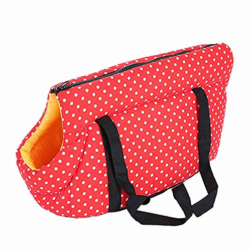 Tragetasche Hund,Hundetragetasche Weiche Haustier Hund Umhängetaschen geschützt Tragen Rucksack Outdoor Hundeträger Welpen Reisen for kleine Hunde(Red Dot,Small 39x20x22 cm) von TUOYDJA