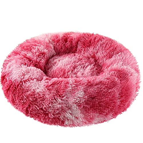 Hunde Bett Katzenbett Hundebett Flauschig Katzenhütte Hundehütte Große, Mittlere Und Kleine Hunde Warmer Plüsch Rund Haustierhütte Hundematte Katzenbett Hundebett Katzenmatte, Tie-dye Weinrot, 40cm von TUPMITUPO