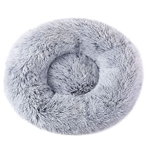 Hunde Bett Katzenbett Hundebett Flauschig Katzenhütte Zwinger Große, Mittlere Und Kleine Hunde Warmer Plüsch Rund Haustierhütte Hundematte Katzenbett Hundebett Katzenmatte Farbverlauf Grau 90cm von TUPMITUPO