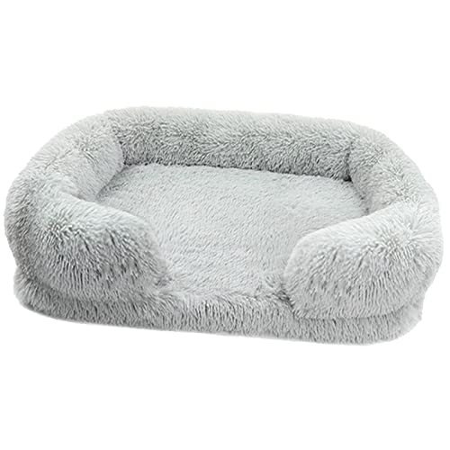 Hunde Bett Katzenbett Hundebett Flauschig Plüsch-haustier-schlafsofa Für Hunde, Quadratische Zwinger, Haustierbett, Katzenmatte, Winterwarme Katzenhütte, Hellgrau, Xl (100 X 60 X 18 Cm) 1800 G von TUPMITUPO