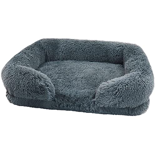 Hunde Bett Katzenbett Hundebett Flauschig Plüsch-haustier-schlafsofa Für Hunde, Quadratische Zwinger, Haustierbett, Katzenunterlage, Winterwarme Katzenhütte, Dunkelgrau, 2xl (120x80x20) 2350g von TUPMITUPO