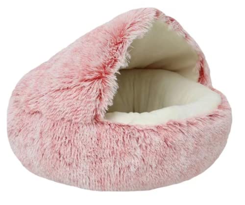 Hunde Bett Katzenbett Hundebett Flauschig Winterwarme Halbgeschlossene Katzenstreu Haustier Katzenbett Halbgeschützte Zwinger Hundebett Katze Langhaarkatze Nest Geschlossen Puder (glänzend) 50cm von TUPMITUPO