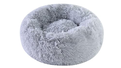 TUPMITUPO Hunde Bett Katzenbett Hundebett Flauschig Herbst Und Winter Langhaarnest Haustier Warme Baumwollnestmatte Hund Katze Rundplüsch Hundenest Katzennest, Hellgrau, L- (Durchmesser 60cm) von TUPMITUPO