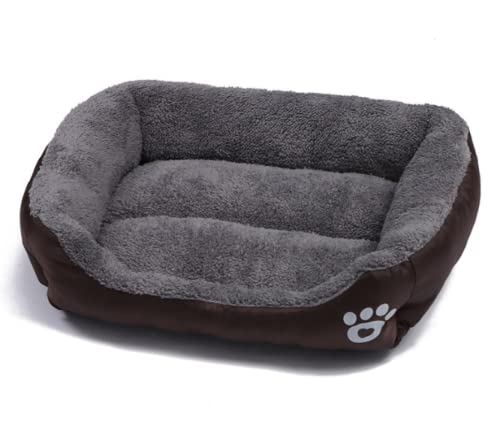 TUPMITUPO Hunde Bett Katzenbett Hundebett Flauschig Herbst- Und Winter-bonbonfarbe, Quadratisch, Haustierbett, Teddy, Haustiernest, Fußabdruck, Zwinger, Heimtierbedarf, Braun, M: 54 X 42 X 11 cm von TUPMITUPO