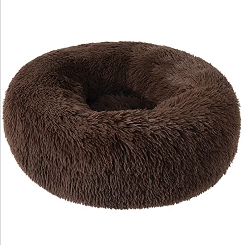 TUPMITUPO Hunde Bett Katzenbett Hundebett Flauschig Hundehütte Katzenhütte Langhaarig Rund Zwinger Pv Samt Haustierhütte Mattenhütte Katzenhütte, Dunkle Kaffeefarbe, Durchmesser 80cm*höhe 20 von TUPMITUPO