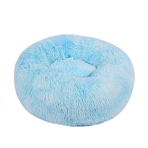 TUPMITUPO Hunde Bett Katzenbett Hundebett Flauschig Hundehütte Katzennest Plüsch Rundes Haustiernest Tiefschlaf Haustierbedarf Winter Warme Haustiermatte, Tie Dye Light Blue, 110cm von TUPMITUPO