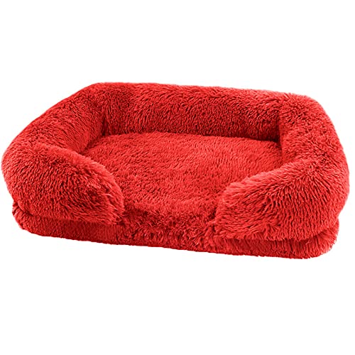 TUPMITUPO Hunde Bett Katzenbett Hundebett Flauschig Plüsch-Haustier-sofabett Für Hunde, Quadratischer Zwinger, Haustierbett, Katzenmatte, Winter-Warmer Katzenzwinger, Rot, S (40 X 30 X 12 cm), 500 G von TUPMITUPO