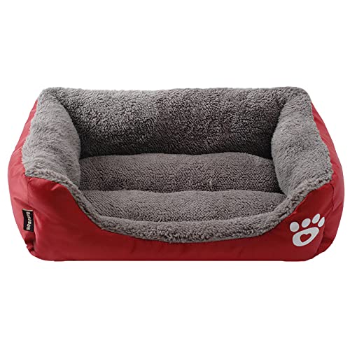 TUPMITUPO Hunde Bett Katzenbett Hundebett Flauschig Quadratische Hundehütte, Feuchtigkeitsbeständig, Schmutzabweisend, Warme Hundematte, Weinrot, Größe M von TUPMITUPO