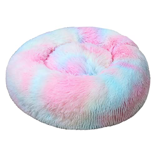 TUPMITUPO Hunde Bett Katzenbett Katzenhütte Hundehütte Große, Mittlere Und Kleine Hunde Warmer Plüsch Rund Haustierhütte Hundematte Katzenbett Hundebett Katzenmatte, Tie-dye Buntes Pulver, 120cm von TUPMITUPO