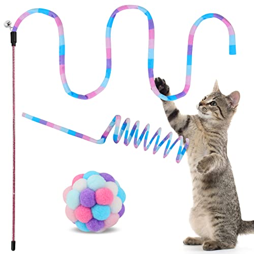 Katzenspielzeug, 3er-Pack, Katzenspielzeug, flauschige Bälle mit Glocken und Katzenfedern, Regenbogenfarbe, interaktives Katzenspielzeug für Innenbereich, Katzen, Kätzchen (Regenbogen-Lila) von TUSATIY