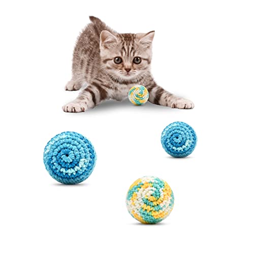TUSATIY 4 x Katzen-Pompon-Bälle, handgestrickt, Regenbogen-Katzenspielzeug, Bälle mit Glocken, buntes Katzen-Kauspielzeug für Indoor-Kätzchen von TUSATIY