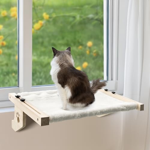 TUSATIY Katzenfenster-Sitzstange, 55 cm, stabile und langlebige Fensterhängematte für Katzen mit Latten, Katzenfensterstange aus Holz für Indoor-Katzen, einfach zu montieren, für Fensterbank von TUSATIY