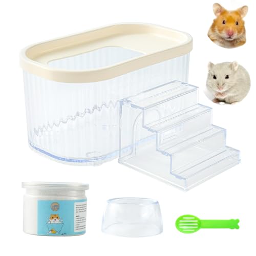 TUTU&LELE Hamster-Lebensset, Sandbadbehälter, Leiter, Reinigungsschaufel, Badesand und Schüssel für Hamster, Mäuse, Rennmäuse oder andere kleine Haustiere, 5-teilig (transparente Farbe) von TUTU&LELE