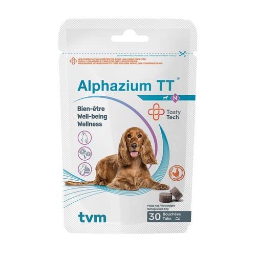 TVM Alphazium TT | 30 Stück | Größe M - Für mittelgroße Hunde | Ergänzungsfuttermittel für gestresste Hunde und Katzen | Für außergewöhnliche Situationen wie Tierarztbesuche von TVM