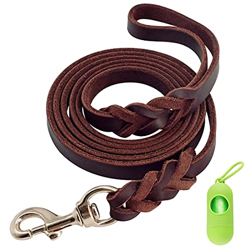 Leder Hundeleine 1,2m /1,6m /2,1m Lange Heavy Duty Durable Hundeführleine Sicherheitsseil Hochwertiger Fettlederlein Reißfeste Und Geflochtene Hundeleinen für Groß Mittel Hunde Gehtraining (1,6Meter) von TVMALL