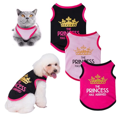 TVMALL 3er-Pack Hund T-Shirts Kleidung Haustier Mädchen Prinzessin Kleidung weich und atmungsaktiv Welpe Sweatshirt Sommer Weste für Welpen, Kleine Hunde und Katzen, M von TVMALL