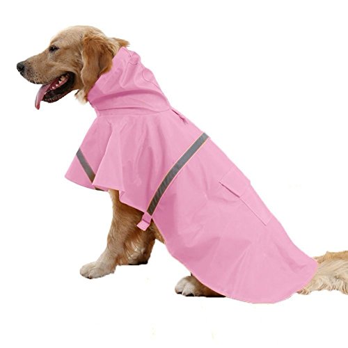 TVMALL Hunde-Regenmantel mit reflektierenden Streifen, wasserdichte Kleidung, verstellbare Hundejacke, geeignet für große, mittelgroße und kleine Hunde (Pink, XL) von TVMALL