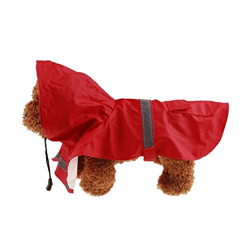 TVMALL Reflektierender Hunde-Regenmantel, verstellbar, modisch, lässig, wasserdicht, mit Kapuze, für große, mittelgroße und kleine Hunde (rot, M) von TVMALL