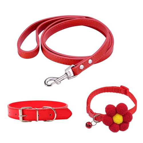 TVSVKWE 1 x Haustier-Lederhalsband, 1 x Zugseil und 1 x Blumenhalsband, Haustierzubehör, verstellbares Halsband, Haustier-Reisezubehör. TVSVKWE 1 x Haustier-Lederhalsband, 1 x Zugseil und 1 x Blumenhalsband, Haustierzubehör, verstellbares Halsband, Haustier-Reisezubehör. von TVSVKWE