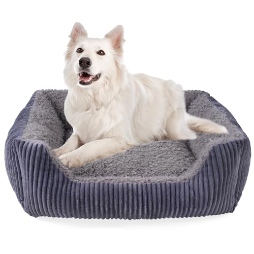 TWDEPART Orthopädisches Hundebett für mittelgroße Hunde, waschbares Plüsch-Hundesofa mit Cordbezug, rutschfest, Grau, 89 x 63 cm von TWDEPART