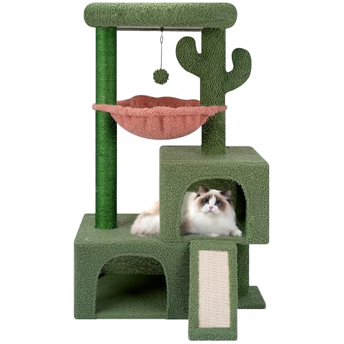 TWDEPART Kaktus Katzenbaum Turm für Indoor-Katzen, Aktivitätszentrum Katzenturm mit zwei Katzenhütten Hängematte und Kratzbäumen, Grün TWDEPART Kaktus Katzenbaum Turm für Indoor-Katzen, Aktivitätszentrum Katzenturm mit zwei Katzenhütten Hängematte und Kratzbäumen, Grün von TWDEPART