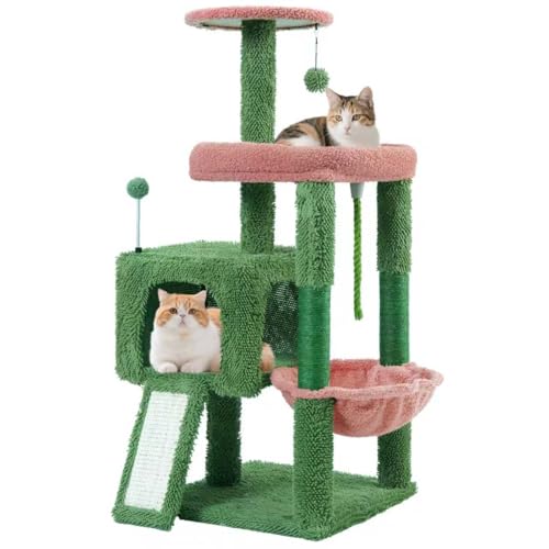 TWDEPART Kratzbaum für den Innenbereich, für Katzen und Kätzchen, mehrstöckig, Kletter-Aktivitätsturm mit Kratzbrett, groß (95,2 cm H), Grün von TWDEPART