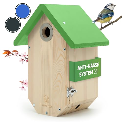 TWOCOZY Premium Nistkasten für Meisen | Kohlmeisen [SPECHTSCHUTZ & NESTSCHUTZ] wetterfest & verschraubt | Maße NABU konform | Vogelhaus zum Aufhängen für Meisen - 32 mm (Grün, 17cm x 23,5cm x 32cm) von TWOCOZY