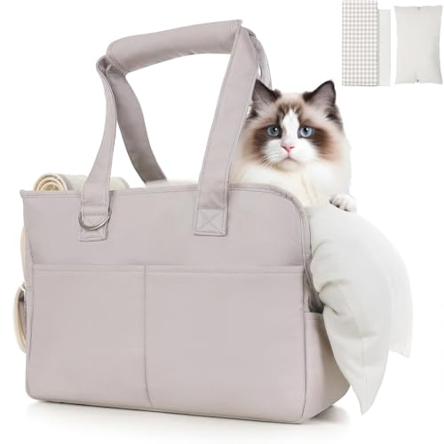 TWOOKTY Katzen- und Hundetragetasche für kleine, mittelgroße Katzen und Welpen bis zu 5,9 kg, von Fluggesellschaften zugelassene Haustier-Tragetasche, weiche Seiten, zusammenklappbar, von TWOOKTY